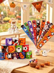 12pcs Halloween Snap Plastic Bracelets, Halloween Decoration Snap Rings, Plastic Decorative Rings, Trick Or Treat Party Supplies, Halloween Party Decor, Spooky Halloween Setup, Halloween Gifts, Horror Atmosphere Decoration - Halloween Mix - View 4