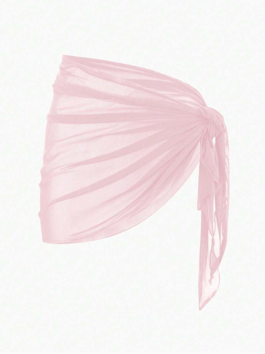 Solid Color Mesh Swim Basics Skirt For Beach And Resort, Ideal For Summer Beach Vacations. XUQA - 粉色 - 查看 1