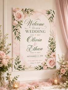 優雅婚禮照片歡迎牌模板，歡迎板，婚禮照片拼貼，現代歡迎牌，可列印婚禮接待海報 - 彩色 - 查看 9