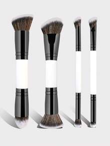 2/4pcs Professional Dual-Ended Makeup Brush Set, Foundation Brush, Blush Brush, Powder Brush, Eyeshadow Brush, Concealer Brush, Highlighter Brush, Blending Brush. Soft Fiber Bristles, Portable For Travel Use, Perfect Gift For Women And Girls. Makeup Brush Set, Makeup Brush Tool Kit, Complete Makeup Tool Set, Makeup Brush Gift Set - Black and White - View 7