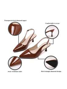 Zapatos de tacón alto con punta negra para mujer, tacón fino, nuevo estilo 2025, hebilla pequeña elegante, zapatos sexys, sandalias de estilo francés para ir al trabajo - Marrón - Ver 6