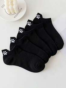 5 Pairs Colorful Cat Paw Summer Breathable Elastic Sports Socks, Popular White Basic Ruffle Socks, Suitable For Campus, Gym, Wedding, Daily Wear, Christmas Gift, Women's Socks - Multicolor - View 6