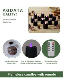 6/12/24pcs Fairy Lights Candle Set With Remote Control, Timer/Remote Function, Battery Operated Flameless Candles, Black Cup Candles, Wish Candles, Mini Candles For Table Centerpiece Decoration, Suitable For Home, Halloween, Christmas, Valentine's Day, Birthday, Gift, Proposal, Wedding, Party, Various Holiday Atmosphere Lighting - Black-purple Light - View 9