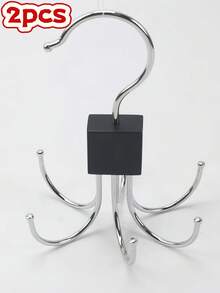 1/2 Pack 6-Claw Metal Hook, 360° Rotating Belt Rack, 6 Hooks Total, Rotatable Belt Storage Rack, Wardrobe Belt Organizer, No-Drill Dorm Closet Storage Hook, Multi-Function Home Coat Hook; Suitable For Storing Vests, Bags, Belts, Underwear, Panties, Scarves And Ties, Can Be Used As Bathroom Accessories, Home Decor, Christmas Decoration - Black - View 8