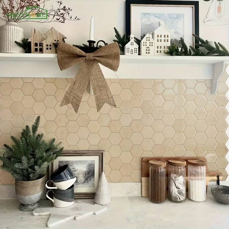 shiny home 10 tấm gạch ốp tường dán tự dính hình lục giác vân đá cẩm thạch, chống nước và chịu nhiệt, tấm ốp tường bếp tự dính lý tưởng cho nhà bếp, phòng tắm, xe RV; có màu đỏ, xanh lá và be - màu xanh lá - Xem 1