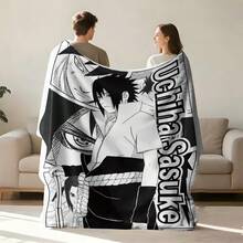 Naruto Uchiha Sasuke Schwarz-Weiß Manga-Collage Flanell-Fleece-Wohndecke, leichte Anime-Muster-Bett- und Sofadecke, Heimdekoration - Farbe 1 - Übersicht 2
