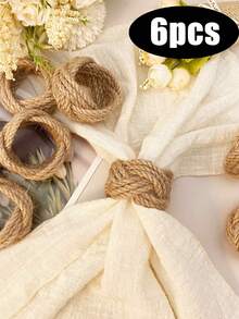 1-24pcs Handmade Woven Linen Napkin Rings, Floral Pattern - Natural Jute Material, Suitable For Nautical Theme Table Decor, Perfect For Parties, Weddings, Birthdays And Dining Atmosphere - Multicolor - View 11