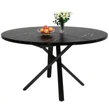 Extendable Round Table With A Marble Effect - 100 Cm (Extends To 140 Cm) X 75.5 Cm High - Sturdy X-Shaped Metal Base, Black - Ideal As A Kitchen Or Breakfast Table - 黑色 - 查看 6