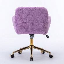 Dressing Chair In Fluffy Faux Rabbit Fur, Purple, Height Adjustable, 360° Swivel, With Armrests, Gold Metal Caster Base, Comfortable, Ideal For Bedroom Or Office, DE1831VT - 紫色 - 查看 6