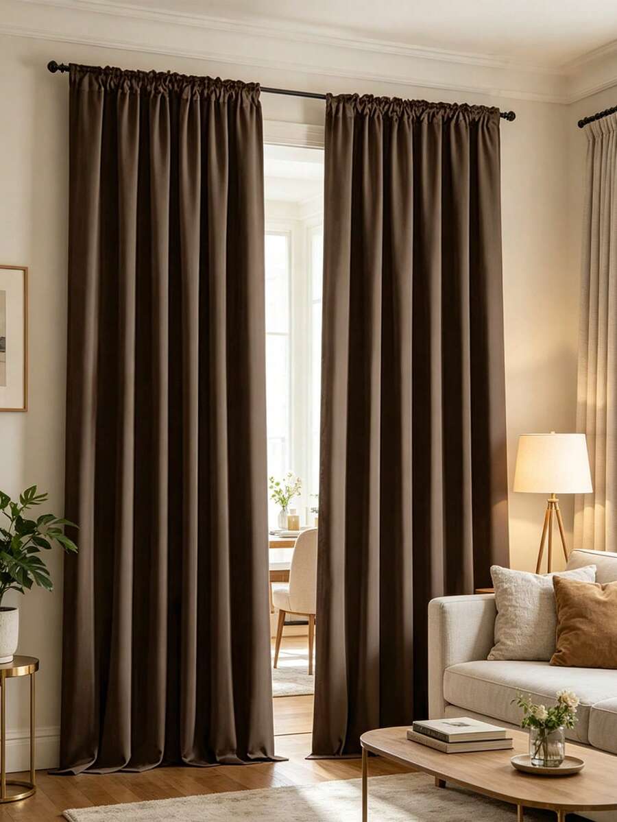 1 pieza/2 piezas Cortinas opacas de unicolor/Cortinas con bolsillo para barra/Cortinas con pestaña trasera/Cortinas con clip/Múltiples métodos de colgado/Cortinas opacas para habitación/Cortinas opacas con protección de privacidad y aislamiento térmico/Adecuadas para sala de estar, dormitorio, sala de estudio/Cortinas de color marrón oscuro - marron oscuro - Ver 1