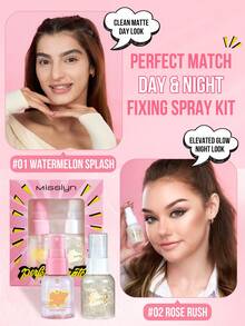 MISSLYN 1Pc Perfect Match Day & Night Fixing Spray Kit, Matte & Glow Setting Spray Duo, Ultra Fine Mist, Lightweight Formula, Face Makeup Setting Mist, Y2K/Travel/Daily, Long-Lasting/Soft Glam/Natural Glow, Setting Spray, Halloween Makeup - #Set 1 - View 5