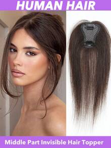 Women' 25.4 Cm Human Hair Wig Toppers With Hairpieces For Women To Cover Gray Hair, Adding Volume With A Lightweight And Seamless Design, Featuring A Middle Part, Hair Addition For Thinning Hair Natural Black #1B & Dark Brown #2 - Multicolor - View 13