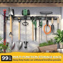 LBT 99" Garage Tool Organizer Wall Mount - 1000lbs Garden Tool Organizer With Adjustable Hooks, Heavy Duty Metal Garage Storage Rack, Anti-Rust Shed Rack Holder Hanging Rake Broom Mower Snowboard - ColorC - View 3