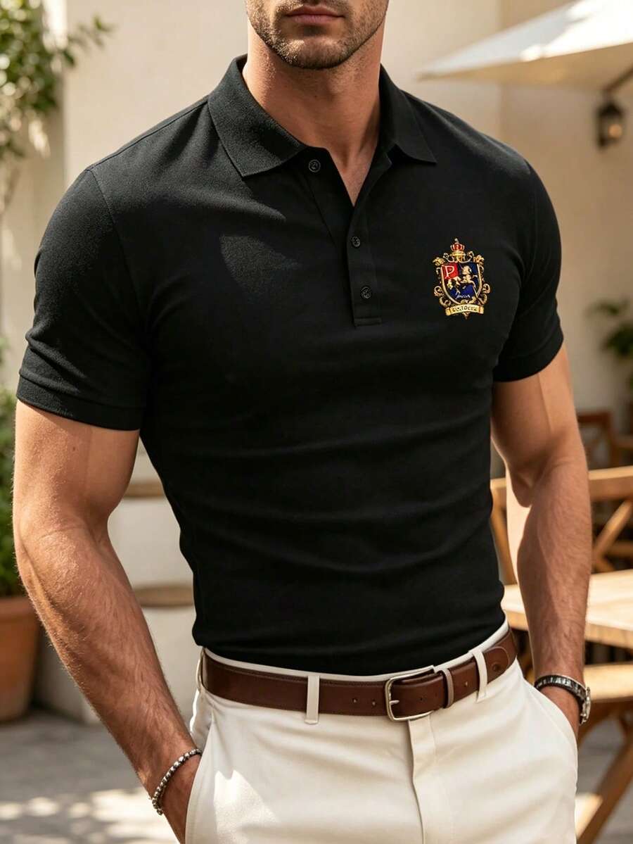 ALTZTAR 男士印花短袖休閒 Polo 衫 - 黑色 - 查看 1