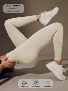 Set Of 3 Ribbed High-Waisted Leggings In High-Compression Polyamide - Black/Navy/Cream - View 8