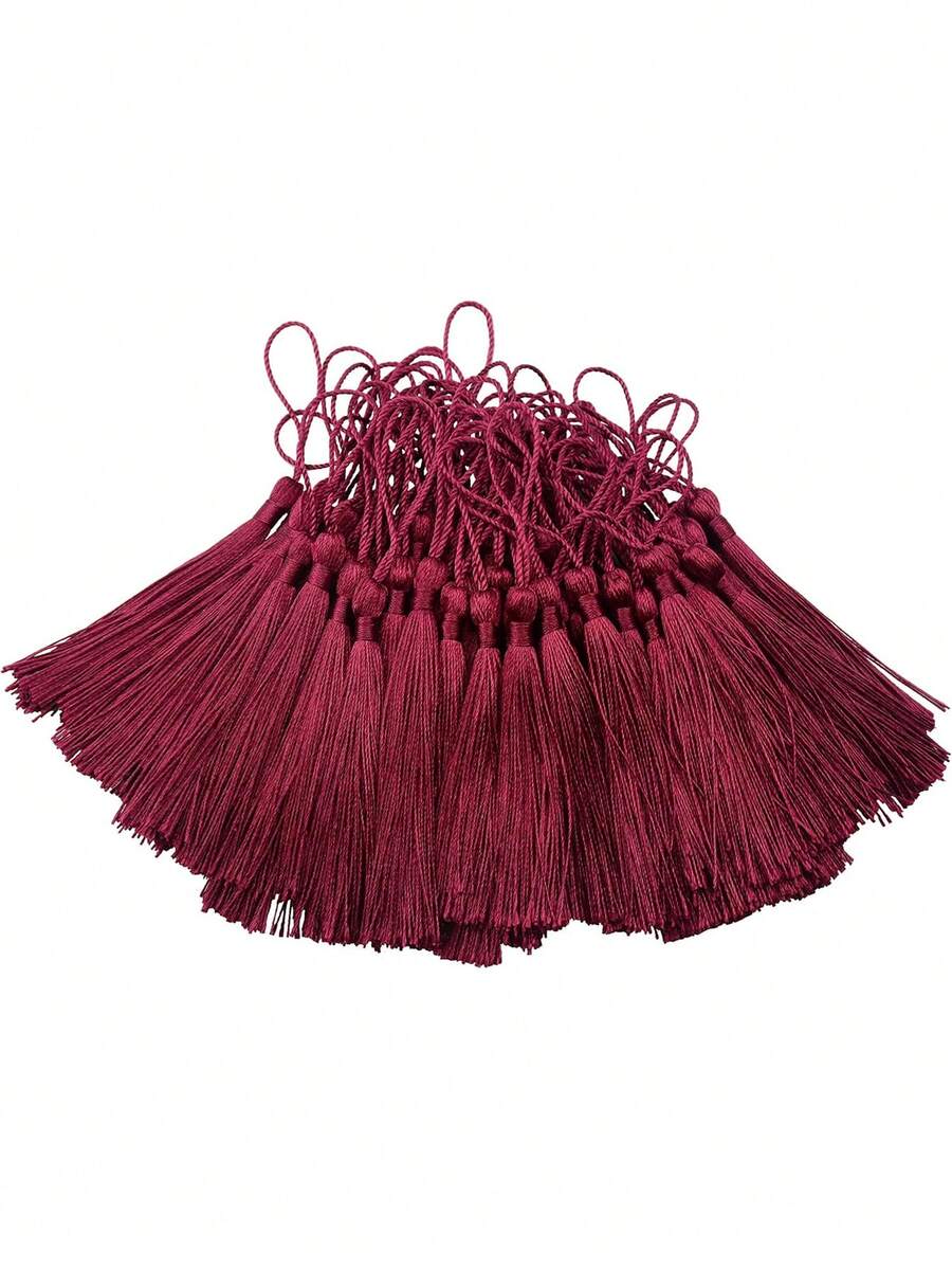 20/50/100pcs 13cm/5inch Silk Thread Bookmarks With Tassels, 2inch Rope Loop And Small Chinese Knot, Suitable For Jewelry Making, Souvenirs, Bookmarks, DIY Craft Accessories - 13cm Wine Red - View 1