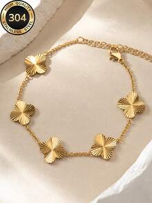 18k Gold Plated Women's Luxury Minimalist Pointed Flower Bracelet & Bangle Set, Stackable, 304 Stainless Steel Long-Lasting Color, Suitable For Daily Commute, Street Shopping, Bar Nightclub Dancing, Birthday Party, Christmas Holiday Gift And Other Occasions - Gold - View 12