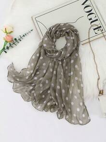 1PC Women's New Polka Dot Printed Headscarf, Polka Dot, Voile Hijab, Lightweight Soft Comfortable Breathable Long Scarf, High-End Digital Printed Fashion Versatile Polka Dot Scarf, Scarfs For Woman, Multi-Functional Accessory Long Scarf, Suitable For Daily Outings, Walking, Shopping And More, All Seasons - Grey - View 6