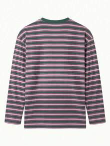 Simple Studio | Men's Casual Street Style Striped Digital Print Minimalist Versatile Crew Neck Long Sleeve T-Shirt - Red Violet - View 5