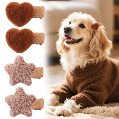 4 Stück Haarklammern mit Herz- und Sternen für Haustiere, geeignet für Katzen und Hunde, süße Kopfschmuck-Accessoires für Haustiere, Hundekopfschmuck