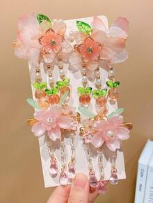 4pcs Girls Sweet Vintage Floral Tassel Hair Clips, Sweet Fashion Elegant Hair Clips - Multicolor - View 1
