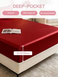 HONEYMOON 1pc Premium Silky Satin Fitted Sheet, Soft Breathable Wrinkle-Resistant, Improve Sleep Quality, Luxury Hotel Style, Gift For Parents And Friends, 14 Inch/35cm Deep Pocket, Fits All Bed Sizes - Twin, Full, Queen, King, Oeko-Tex Certified - Red - View 3