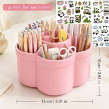1pc 360° Rotating Pen Holder Storage Box, Suitable For School And Kindergarten Children's Desks, Divided Compartments For Organization - Multicolor - View 7