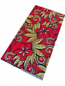1/3/6 Yards Gold Glitter Wax Print Fabric - Red & Gold Tropical Floral With Black Outline | Clear Wax Print Texture | Suitable For Festival Outfits, Long Dresses, Headscarves And Tablecloths - Multicolor - View 5
