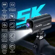 Cámara de acción 5K a 30 FPS con estabilización de imagen, WiFi, luces LED, grabación en bucle, cámara deportiva para moto, bicicleta y actividades al aire libre - Negro - Ver 1