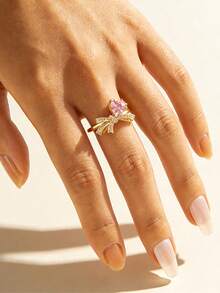1pc Fashion Rhinestone Bow Heart Open Ring, Unique 3D Ring, Suitable For Daily Wear, Jewelry Accessory, Music Festival Gift, Birthday Gift For Friends - Yellow Gold - View 9