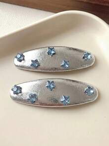 1PC Y2K Street Style Blue Rhinestone Star Silver BB Hair Clip, Hair Accessory, Suitable For Daily, Home, School, Beach, Vacation, Work, Commute, Party, Festival, Birthday Gift, Back To School, Preppy Style, New Year, Valentine's Day, Mother's Day Gift, Wedding Season, Bride, Music Festival, All Seasons, Claw Clip - Multicolor - View 5
