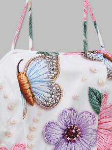 Women's Fashion Elegant Pearl 3D Floral Print Dress Chiffon Jacket Elegant 2-Piece Set Beach Vacation 2-Piece Set Summer - Multicolor - View 11