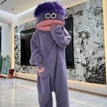2件/1件/5款：白色、紫色、黃色、綠色連身睡衣，高品質居家服，適合Cosplay，中性連身套裝，卡通大嘴怪獸可愛趣味加厚珊瑚絨家居服，情侶睡衣，男女通用卡通睡衣 - 彩色 - 查看 30