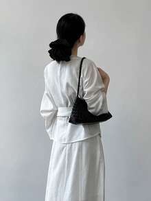 Elegant Fashion Asymmetrical Hem Tie-Front Blouse - White - View 3