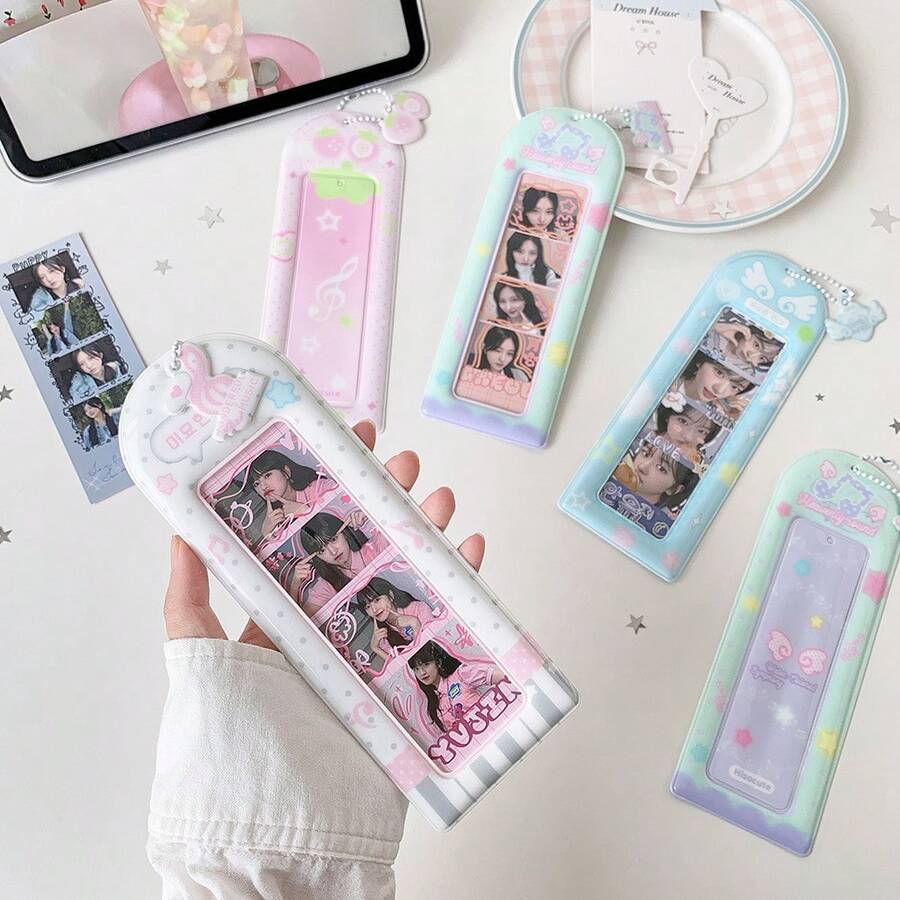 甜美女孩可愛音符生活 4格卡套，偶像 4張照片卡展示套，附吊飾印章收納保護盒
