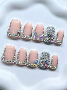 Shecass 10 piezas Uñas postizas hechas a mano Uñas cortas para vacaciones de verano Fiesta de graduación Uñas postizas de manicura francesa cuadradas de alta calidad Estilo Y2K Uñas de verano, Uso diario, Graduación, Viajes, Vacaciones, Regalos Adecuadas para fiestas y - Multicolor - Ver 3