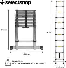 Straight Telescopic Aluminum Ladder, 3.8 Meters High With 10 Steps, Load Capacity Of 150 Kg, Retractable And Foldable Design, Compact And Portable, With Step Locking System. - 擁有 380 萬個基數 - 查看 6