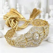 1pc Women Statement Wide Gold Color Waist Belt, Hollow Carved Metal Filigree With Rhinestone, Tassel Drawstring Waistband Accessory For Kaftan - Metal Belt - View 5