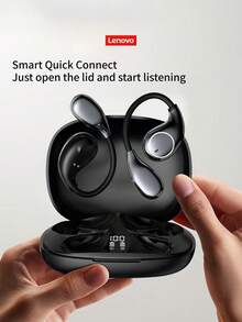 Lenovo 2026新款耳掛式無線耳機，開耳式設計，智慧通話降噪，長效續航，數位電量顯示，舒適佩戴，穩固不脫落，適合戶外運動 - 灰色 - 查看 4