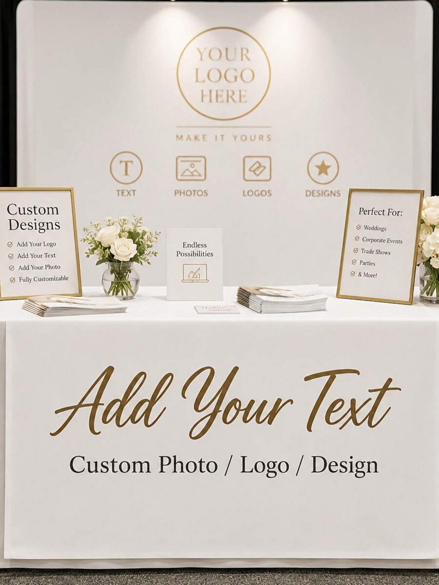 Customized Wedding Table Runner, Suitable For Sweetheart Table Decor, Customizable Name, Perfect For Newlywed Table Decoration And Coordinated Venue Arrangement, Creating Sweet Romantic Event Details And Customized Wedding Display - White - View 1