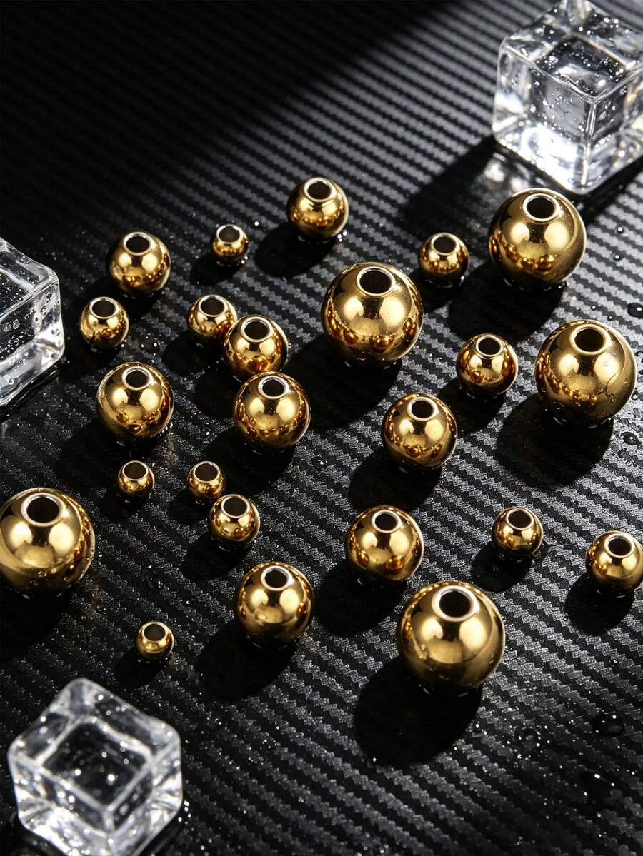 50顆不鏽鋼圓珠隔珠 DIY 手鍊項鍊珠飾配件 - 金黃色 - 查看 1