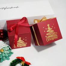 1/4/12pcs Christmas Foil-Stamped Square Boxes, Creative Candy Boxes, High-End Red Foil-Stamped Christmas Tree Gift Boxes - View 1