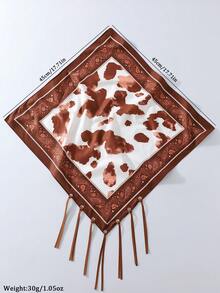 1件西式女款牛仔豹紋與佩斯利印花方巾，多功能髮飾，聚酯纖維材質，適合日常穿著 - 彩色 - 查看 6