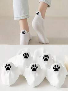 5 Pairs Colorful Cat Paw Summer Breathable Elastic Sports Socks, Popular White Basic Ruffle Socks, Suitable For Campus, Gym, Wedding, Daily Wear, Christmas Gift, Women's Socks - Multicolor - View 11