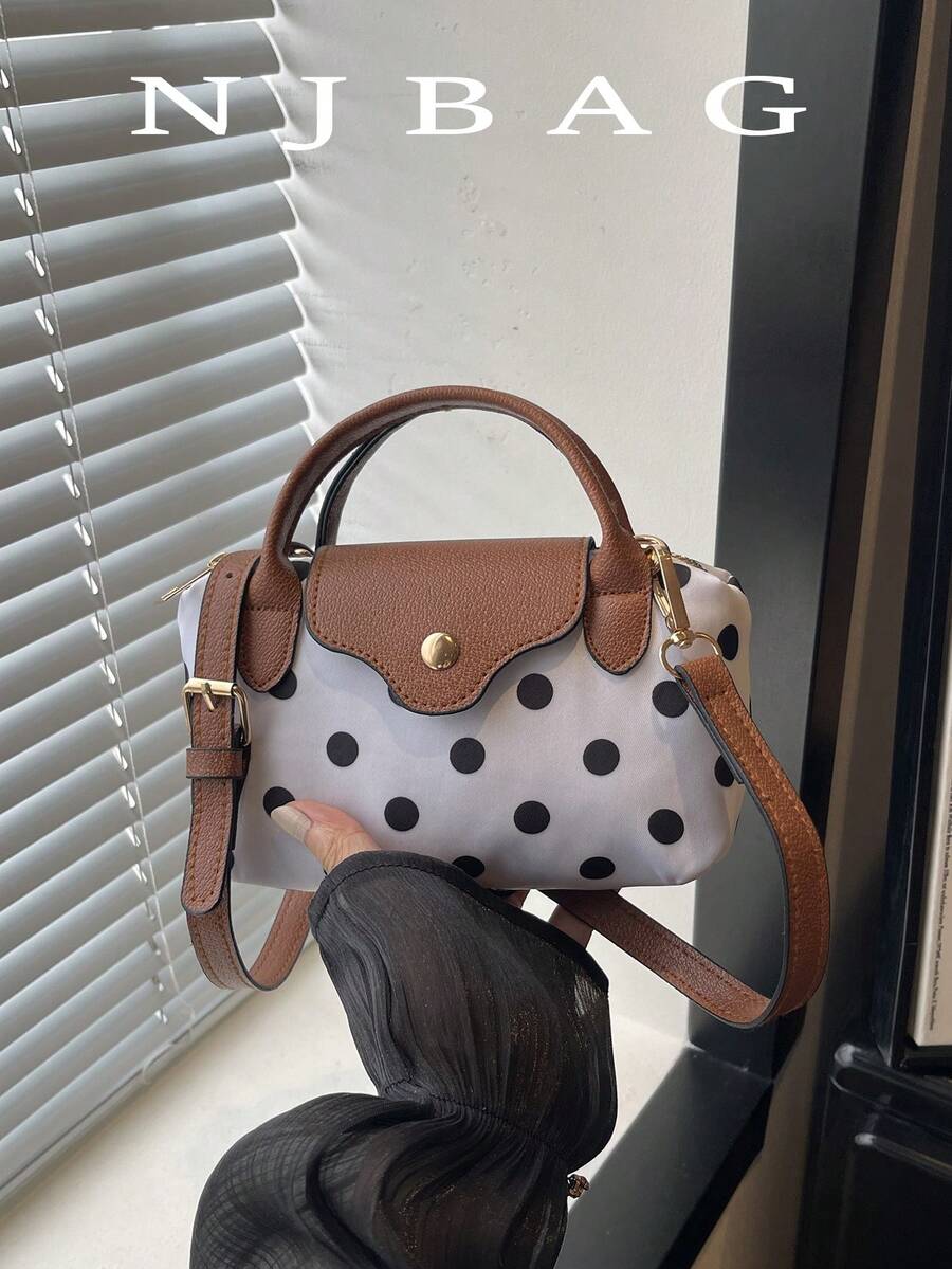 Mini New Color-Block Design Fashion Handbag, Nylon Waterproof Fabric Shoulder Bag, Square Bag And Basket Bag, Suitable For Commuting, Parties And Vacations
