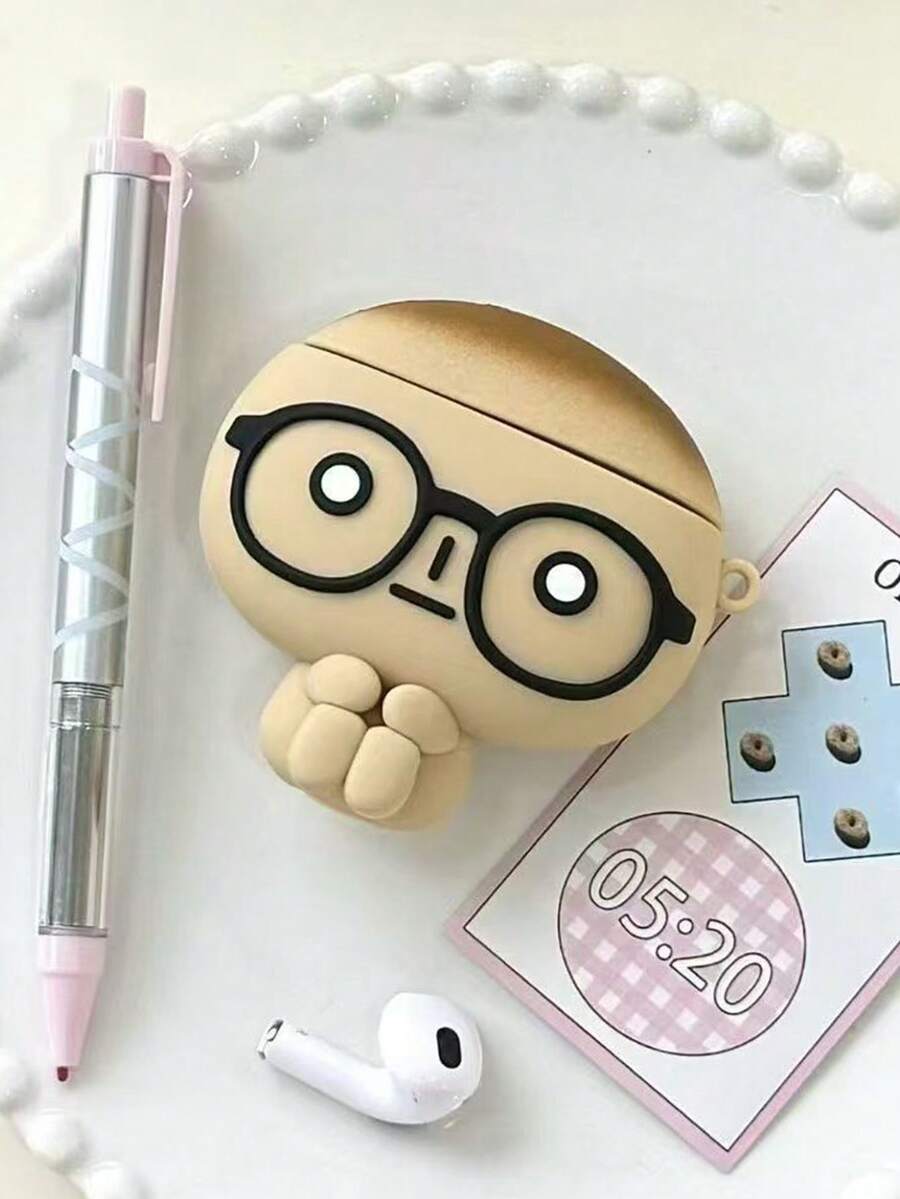 1pc Funny Cartoon Cute Korean Style Creative Silicone Expression Glasses Character Earphone Case Compatible With Apple 3/4 Wireless Bluetooth Earphones, Pro 2 Shockproof Protective Earphone Case (Earphones Not Included) - Multicolor - View 1