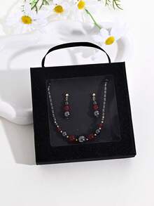 Jewelry Gift Set/1 Pair Earrings + 1 Necklace Premium Black Onyx Beaded Earrings & Necklace Suitable For Women's Party Wear Excellent Gift Choice With Gift Box - Jewelry Set - View 1