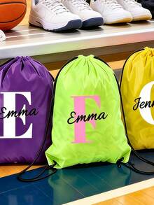 Personalized Drawstring Sports Backpack, Lightweight Durable Polyester Material, Customizable With Your Name And Initials, Unisex, 1pc, Suitable For Outdoor Sports, Casual Travel And Daily Fitness, Casual Style - Multicolor - View 8
