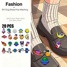 20PCS Space Theme Shoe Charms, High-Quality Odorless Durable PVC Material, Shiny Vibrant Detachable Cute Ins Fun Design, DIY Multi-Functional Compatible With Women's Shoes, Small Bags, Slippers, Clogs, All-Season Use, Meets Young Women's Sci-Fi Fashion Needs - Multicolor - View 1