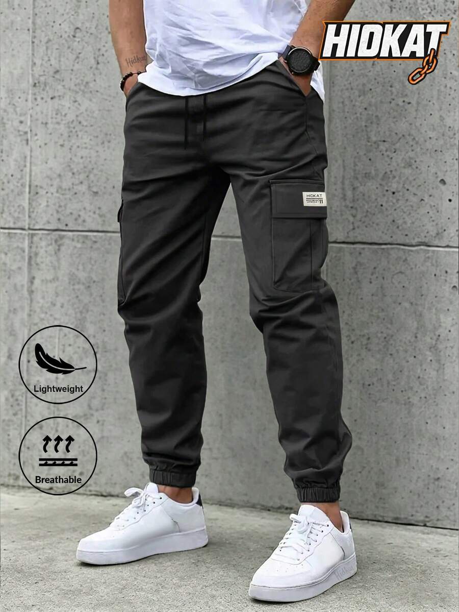 Pantalones cargo casuales ligeros para hombres, de unicolor, multifuncionales, con cintura con cordón y bolsillos con solapa, adecuados para uso al aire libre, deportes de primavera/verano